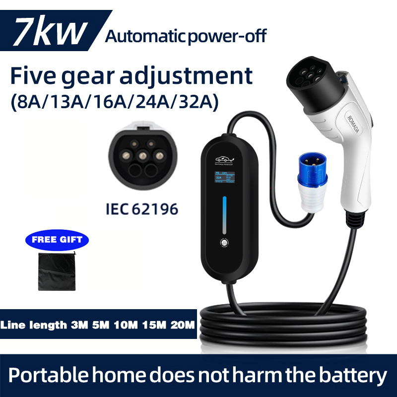ROMADA 7KW 32A EV Przenośna ła – Portable Ev Charger 32A Type 2 Cee Plug recenzja i cena